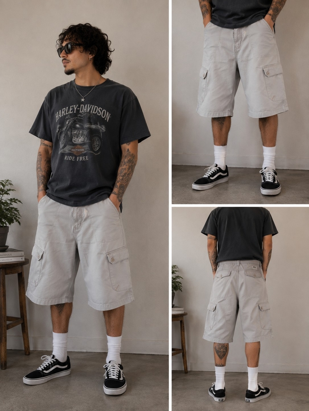 Vintage 90's Mens Cargo Shorts in Light Khaki Size 34